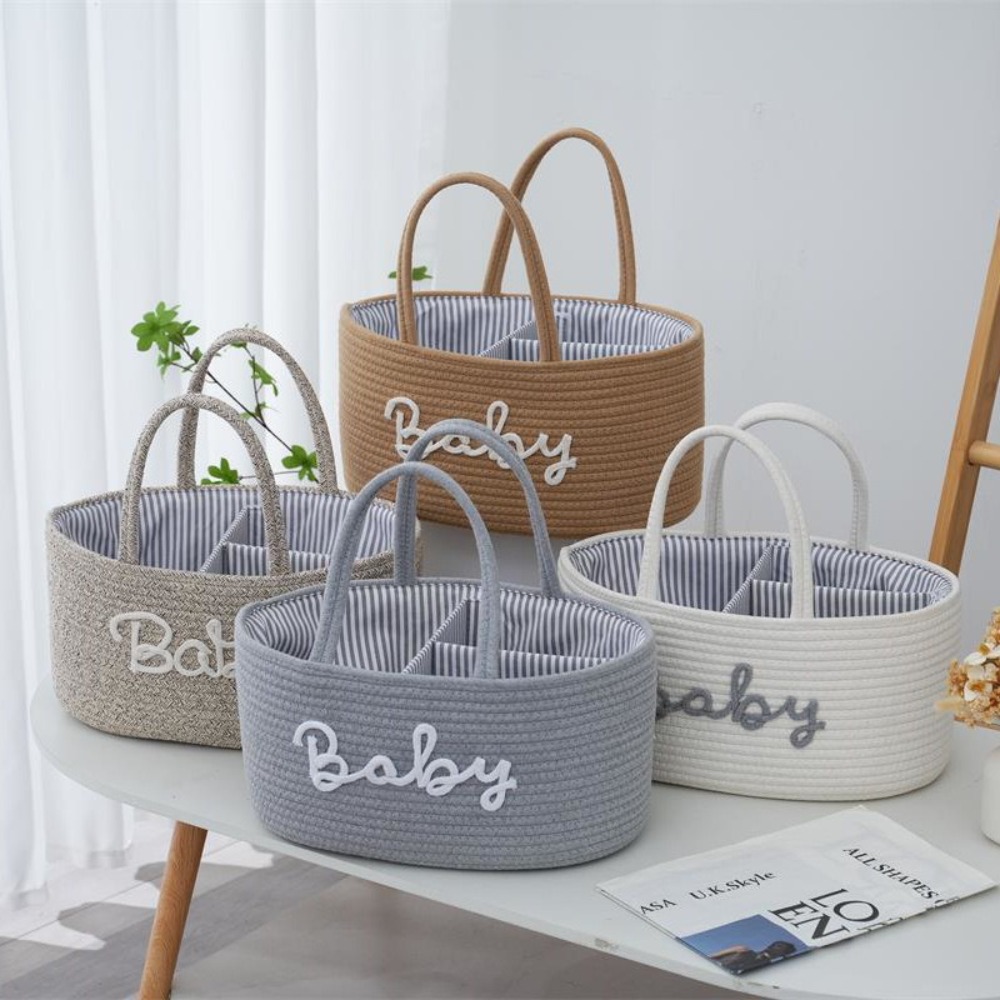 Baby Products Organiser - 大容量ベビーおむつオーガナイザー ポータブルコットンロープおむつ収納バッグ 多用途折りたたみ式収納バスケット 新生児用