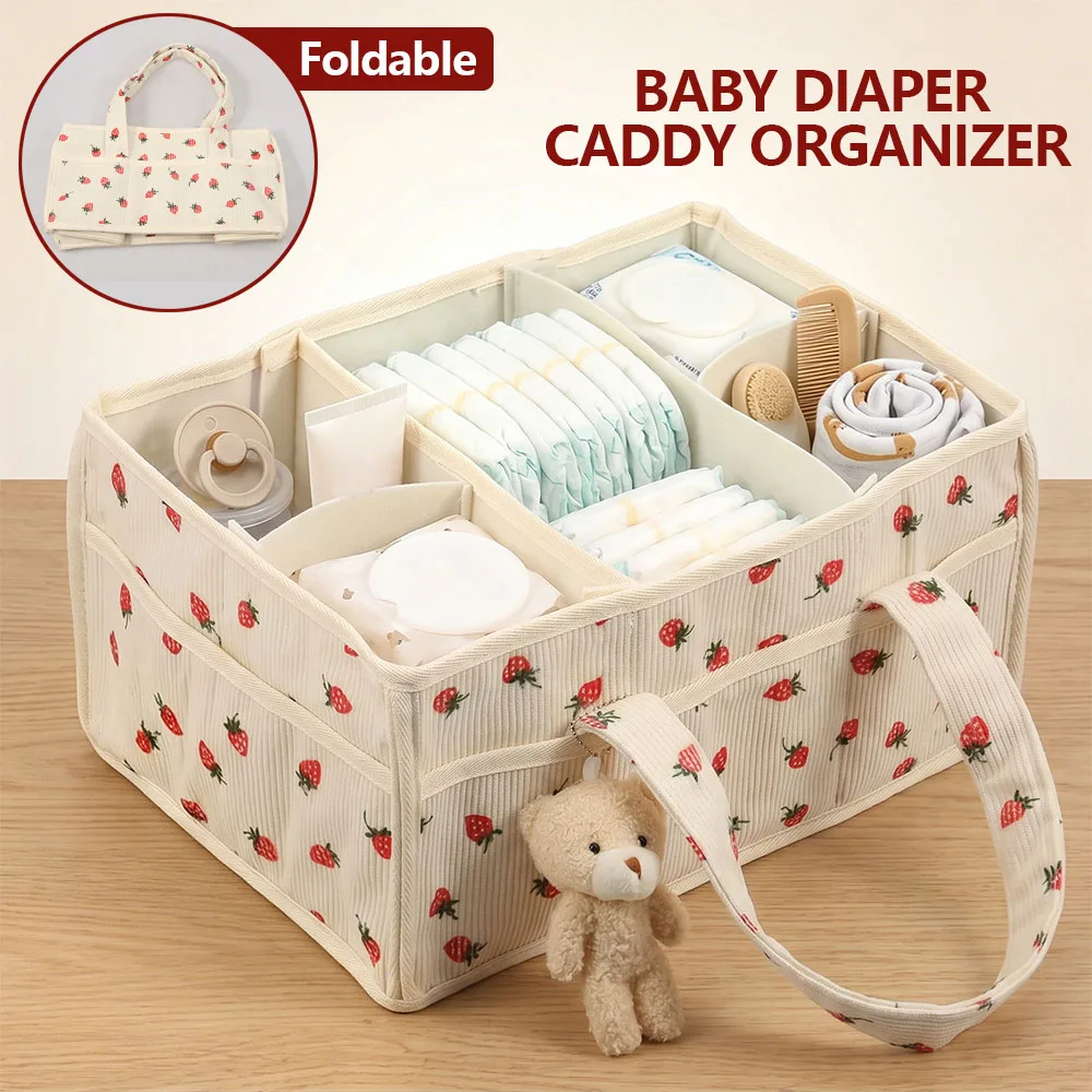 Baby Products Organiser - ベビーおむつおしりふき収納バスケットオーガナイザー、ポータブルフェルト製保育園収納ビン、コンパートメントとハンドル付き、折りたたみ式おむつ替えテーブルオーガナイザー