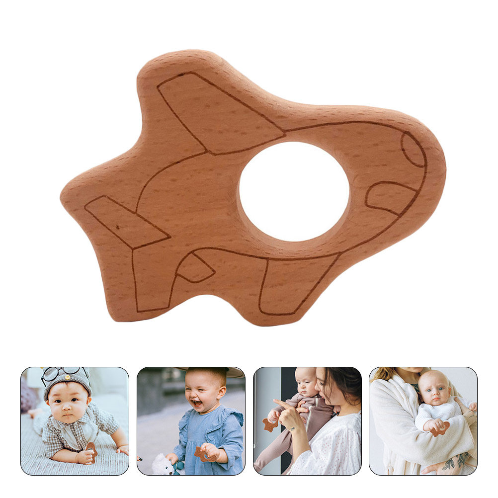 Baby Products Natural - 2個入り 飛行機型ベビー歯固め 安全な天然素材製 歯磨きツール 軽量 乳幼児用食品グレード歯固め