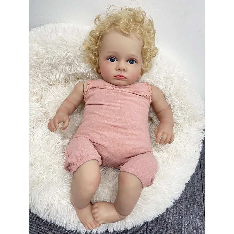 Baby Products For Curly Hair - 55CMのリボーンドール、幼児の赤ちゃん人形トゥッティ、ゴールドの巻き毛、柔らかく抱きしめやすい手作りの人形、ジェネシス絵の具で描かれた血管が見えるベベ・リボーン