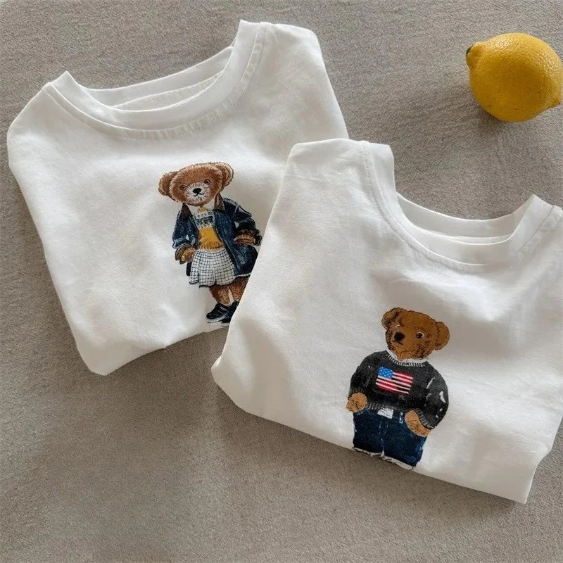 Baby Products Ads - 2026年子供用Tシャツ、砂糖添加、夏の新作、男の子女の子向け、漫画のテディベア柄半袖Tシャツ、ベビー用キュートな柄
