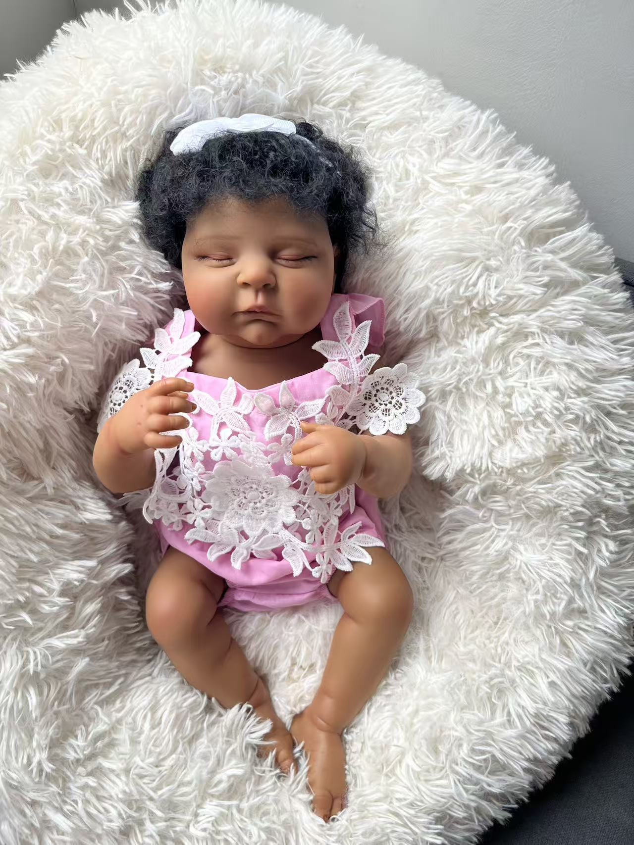 Baby Products For Curly Hair - 48CM リボーンドール ピーチ シリコン製 赤ちゃん人形 ダークスキン