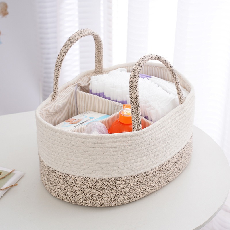 Diaper Bag Backpack - 折りたたみ式おむつキャディー整理用コットンロープおむつバッグポータブルママバッグベビーおむつ哺乳瓶おもちゃ収納バスケット