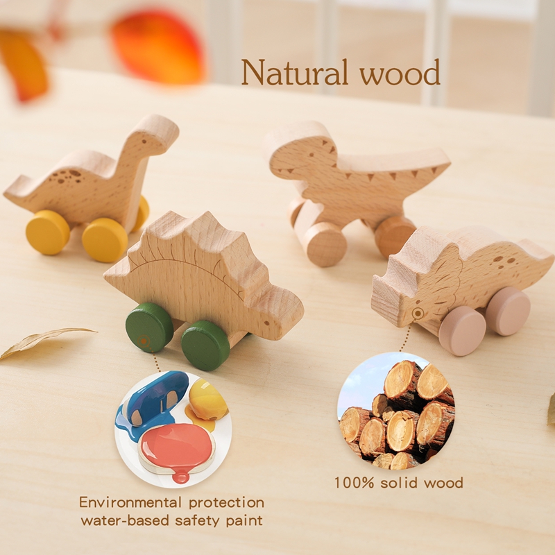 1PC ベビーおもちゃブナ材ブロック漫画恐竜車教育モンテッソ - Baby Products Natural のレビューと価格