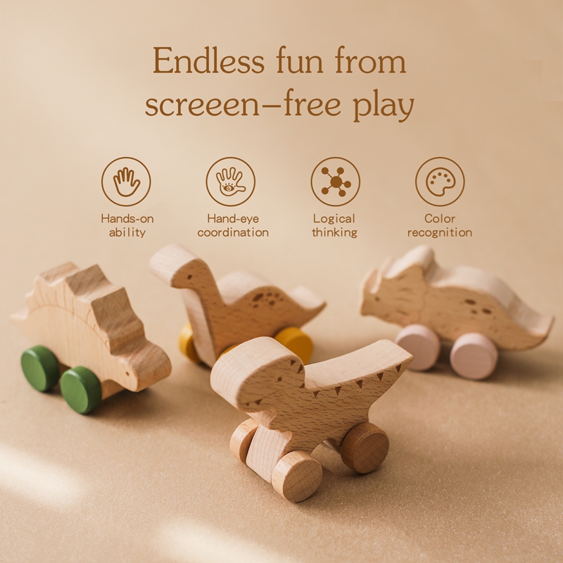 1PC ベビーおもちゃブナ材ブロック漫画恐竜車教育モンテッソ - Baby Products Natural のレビューと価格