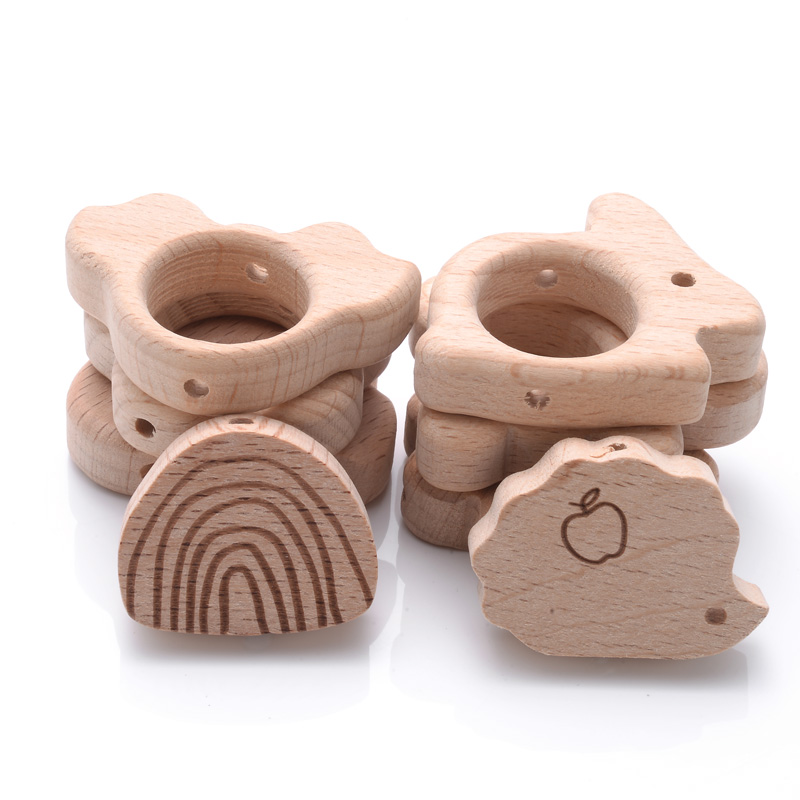 天然木のブナの木ビーズ,10個,猫とハートの形,レインボーリ - Baby Products Natural のレビューと価格